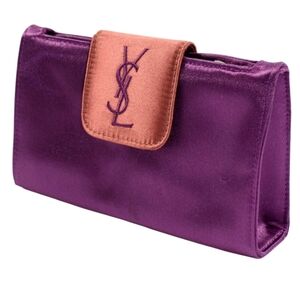 Yves Saint Laurent YSL Purple Satin Cosmetic Clutch Bag Purse Prom